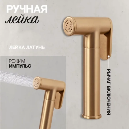 Смеситель встраиваемый с гигиеническим душем Hansberge H3099 Золото матовый