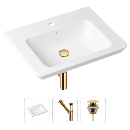 Комплект 3 в 1 Lavinia Boho Bathroom Sink 21520418: врезная фарфоровая раковина 60 см, металлический сифон, донный клапан