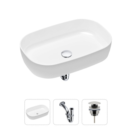 Комплект 3 в 1 Lavinia Boho Bathroom Sink 21520056: накладная фарфоровая раковина 54 см, металлический сифон, донный клапан