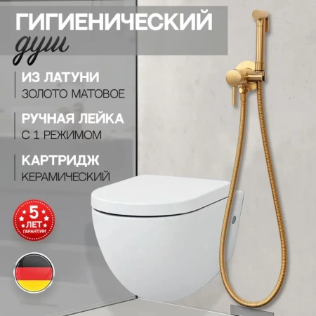 Смеситель встраиваемый с гигиеническим душем Hansberge H3099 Золото матовый