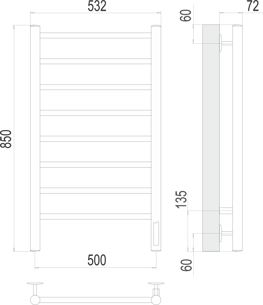 Полотенцесушитель электрический TERMINUS Аврора П8 500х850 электро