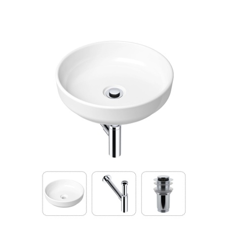 Комплект 3 в 1 Lavinia Boho Bathroom Sink 21520197: накладная фарфоровая раковина 40 см, металлический сифон, донный клапан