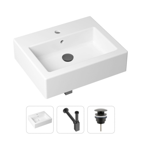 Комплект 3 в 1 Lavinia Boho Bathroom Sink 21520667: накладная фарфоровая раковина 50.5 см, металлический сифон, донный клапан