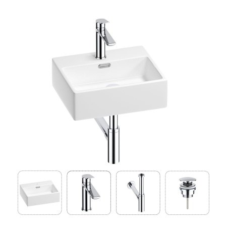 Раковина для ванной Wellsee Graceful Pro 201002881 в наборе 4 в 1: раковина белого глянцевого цвета, смеситель, сифон, донный клапан (цвет набора хром)