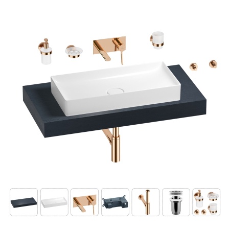 Раковина 75 см со столешницей 100 см Wellsee Pure BY Wellsee 201011589 в наборе 9 в 1: столешница, раковина, встраиваемый смеситель, сифон, выпуск, аксессуары (цвет набора розовое золото)