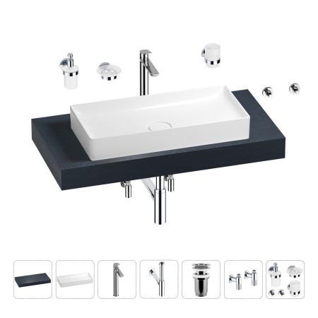 Раковина 75 см со столешницей 100 см Wellsee Pure BY Wellsee 201011571 в наборе 10 в 1: столешница, раковина, высокий смеситель, сифон, выпуск, кран-вентили, аксессуары (цвет хром)