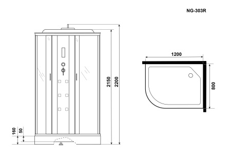 Душевая кабина Niagara Ultra NG-303-01R 120х80х220, низкий поддон 16 см, стекло прозрачное с матовой полосой