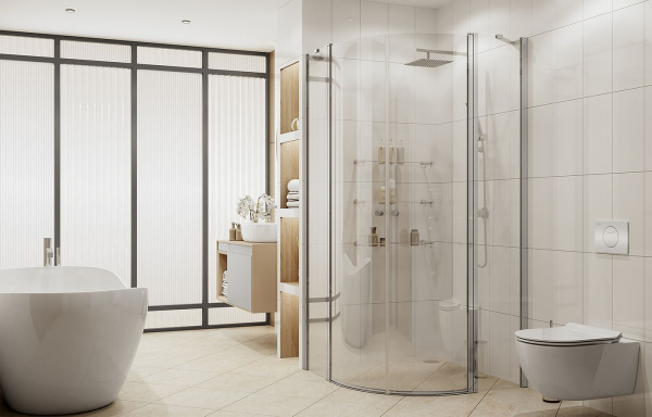 Душевой уголок Ambassador Nord 13011101-ST1, полукруглый, линейный трап, 90х90