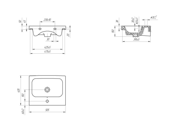 Раковина универсальная Cersanit COLOUR 50, S-UM-COL50/1-w