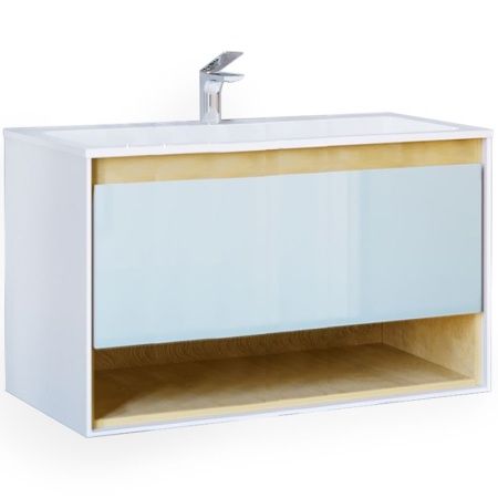 Тумба под раковину Jorno Glass 100 Gla.01.97/P/W белый глянец