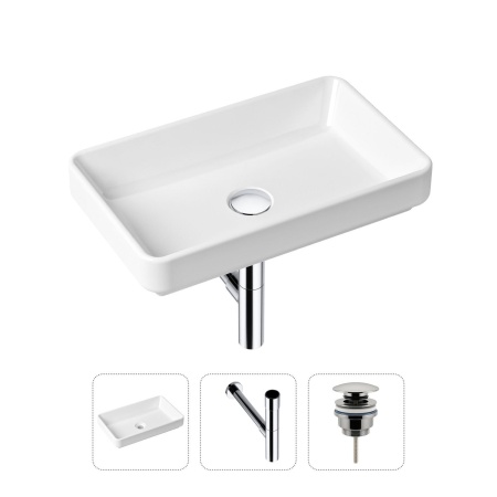 Комплект 3 в 1 Lavinia Boho Bathroom Sink 21520134: накладная фарфоровая раковина 55 см, металлический сифон, донный клапан