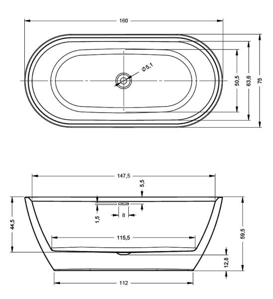 Акриловая ванна Riho Inspire Velvet White 160х75 BD1010500000000