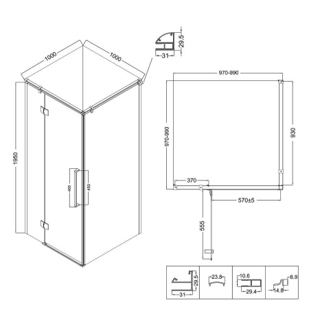 Душевое ограждение  Niagara Nova  NG-6632-34 (100*100*195) квадрат, двери распашные