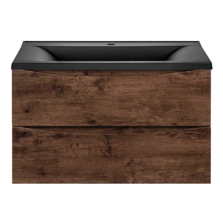 Тумба Vincea Mia 800 подвесная, 2 выкатных ящика soft close, R.Wood с умывальником VCB-3M800B из кварцевого камня, цвет черный