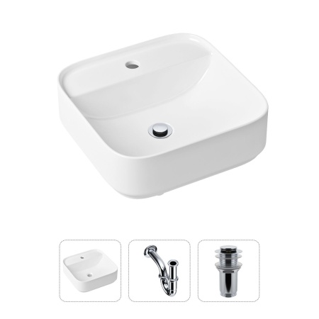 Комплект 3 в 1 Lavinia Boho Bathroom Sink 21520271: накладная фарфоровая раковина 42 см, металлический сифон, донный клапан