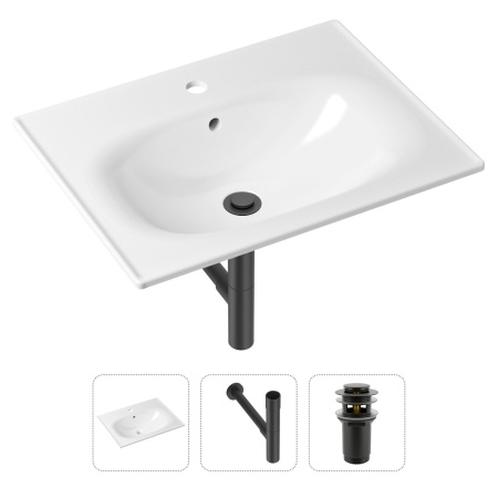 Комплект 3 в 1 Lavinia Boho Bathroom Sink 21520459: врезная фарфоровая раковина 60 см, металлический сифон, донный клапан