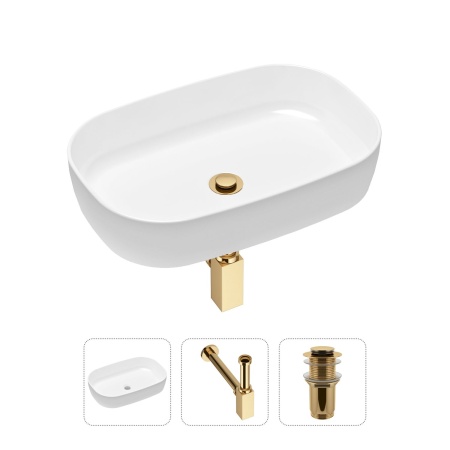 Комплект 3 в 1 Lavinia Boho Bathroom Sink 21520073: накладная фарфоровая раковина 54 см, металлический сифон, донный клапан