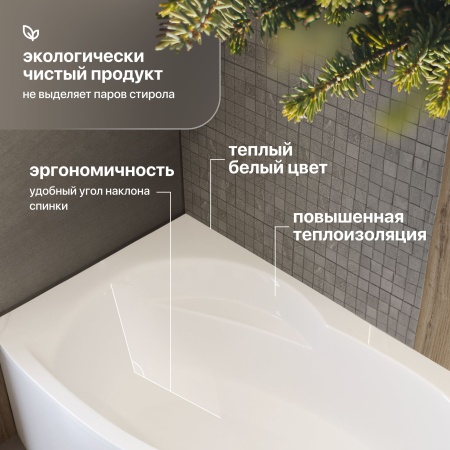 Акриловая ванна STWORKI Молде L 170x100 см, угловая, левая, пристенная, белая, асимметричная, с каркасом