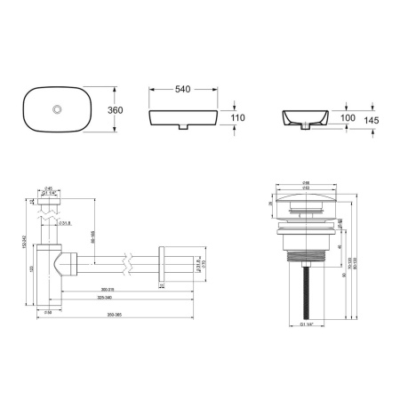 Комплект 3 в 1 Lavinia Boho Bathroom Sink 21520006: накладная фарфоровая раковина 54 см, металлический сифон, донный клапан