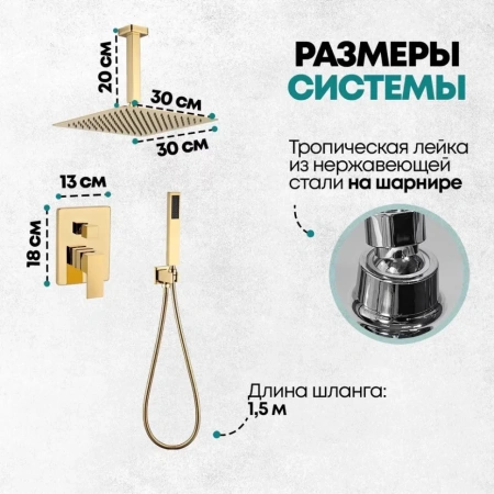 Душевая система скрытого монтажа Grocenberg GB5089GO-4 Золото глянец