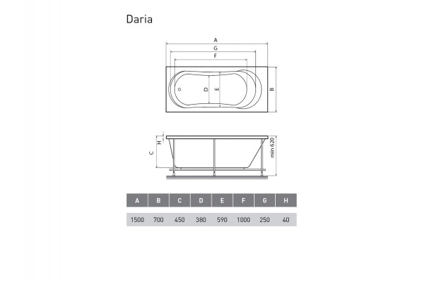 Ванна акриловая Relisan DARIA Гл000008875, 150x70