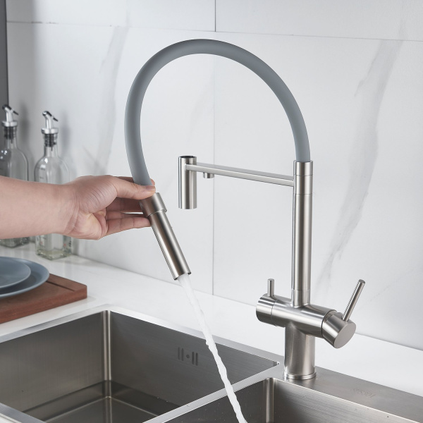 Смеситель для кухни с подключением фильтра Shevanik S178L, сатин