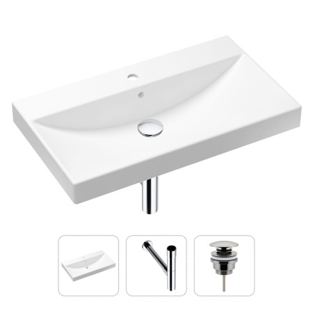 Комплект 3 в 1 Lavinia Boho Bathroom Sink 21520621: врезная фарфоровая раковина 80 см, металлический сифон, донный клапан