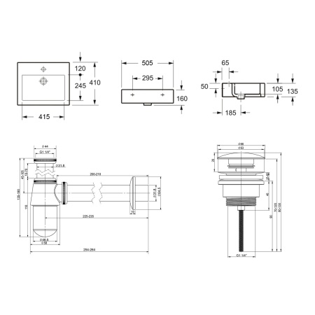 Комплект 3 в 1 Lavinia Boho Bathroom Sink 21520653: накладная фарфоровая раковина 50.5 см, металлический сифон, донный клапан