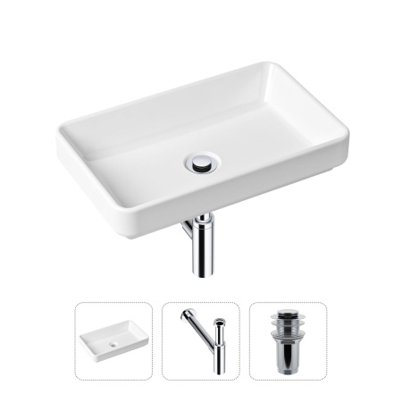 Комплект 3 в 1 Lavinia Boho Bathroom Sink 21520143: накладная фарфоровая раковина 55 см, металлический сифон, донный клапан