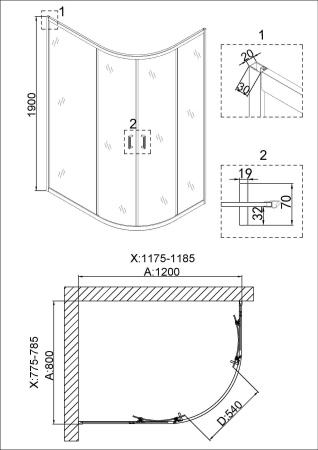 Душевое ограждение Niagara Nova NG-6421-08 GOLD 120x80x190 полукруг, двери раздвижные