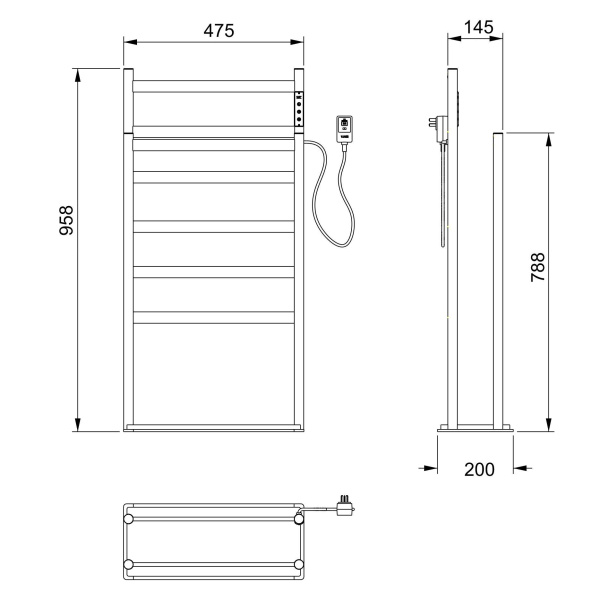 Полотенцесушитель электрический напольный WONZON & WOGHAND, Черный матовый (WW-A407-MB)