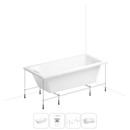 Акриловая ванна в наборе 4 в 1: встраиваемая ванна, слив-перелив, каркас, подголовник Wellsee FreeDom 2.0 20212786R