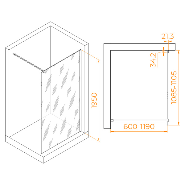 Душевая перегородка RGW WA-001 1100