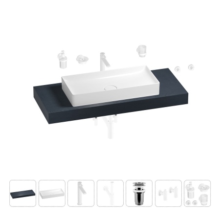 Раковина 75 см со столешницей 120 см Wellsee Pure BY Wellsee 201011700 в наборе 10 в 1: столешница, раковина, высокий смеситель, сифон, выпуск, кран-вентили, аксессуары (цвет матовый белый)