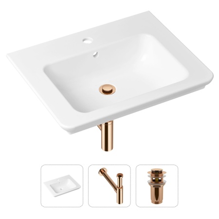 Комплект 3 в 1 Lavinia Boho Bathroom Sink 21520419: врезная фарфоровая раковина 60 см, металлический сифон, донный клапан
