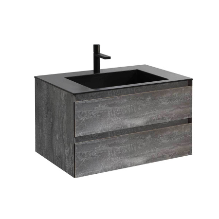 Тумба Vincea Luka 800 подвесная, 2 выкатных ящика soft-close, G.Stone с умывальником VCB-13800B из кварца, цвет черный