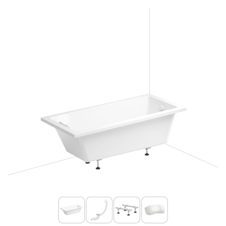 Акриловая ванна в наборе 4 в 1: встраиваемая ванна, слив-перелив, ножки, подголовник Wellsee FreeDom 20212761R