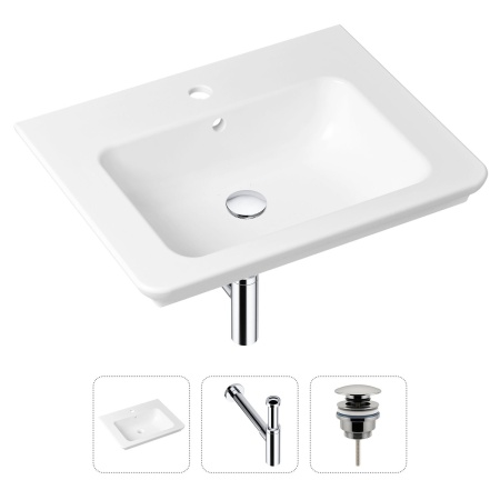 Комплект 3 в 1 Lavinia Boho Bathroom Sink 21520414: врезная фарфоровая раковина 60 см, металлический сифон, донный клапан