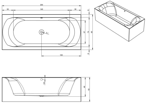 Акриловая ванна Riho Linares 200x90 BT4900500000000