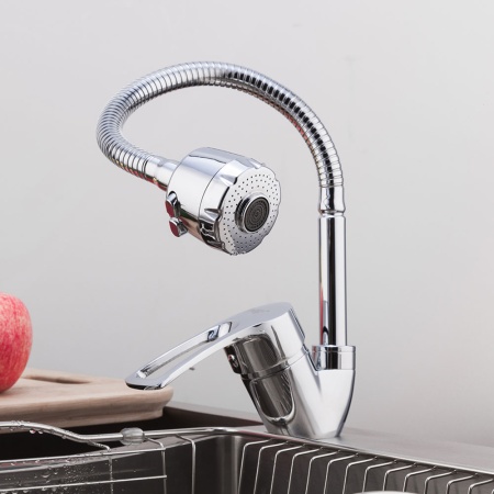 Смеситель для кухни с гибким изливом и режимом душ FRAP F43701-B, хром