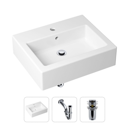 Комплект 3 в 1 Lavinia Boho Bathroom Sink 21520650: накладная фарфоровая раковина 50.5 см, металлический сифон, донный клапан