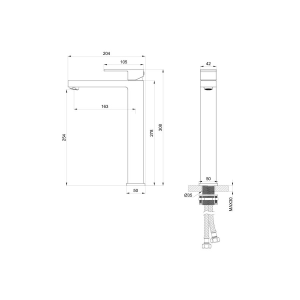 Смеситель для раковины высокий WONZON & WOGHAND, Хром (WW-88239016-CR)