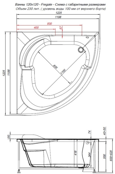 Акриловая ванна Aquanet Fregate 120x120 (с каркасом)