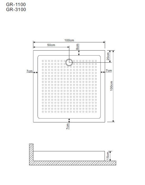 Поддон Grossman GR-119110020 100x100x15 квадрат для GR-1100, 3100