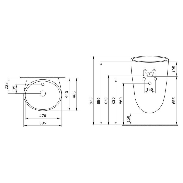 Раковина Ambassador Queen 116T20202 (535x465x765) черная матовая