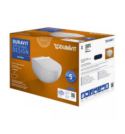 Duravit Architec Комплект: унитаз подвесной Rimless 57х36см, сиденье с микролифтом, Durafix, цвет: белый 45726900A1 (257209+006969)