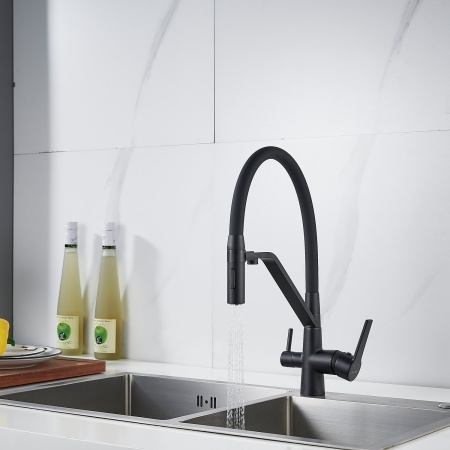 Смеситель для кухни с гибким изливом и подключением фильтра Shevanik S278H, черный