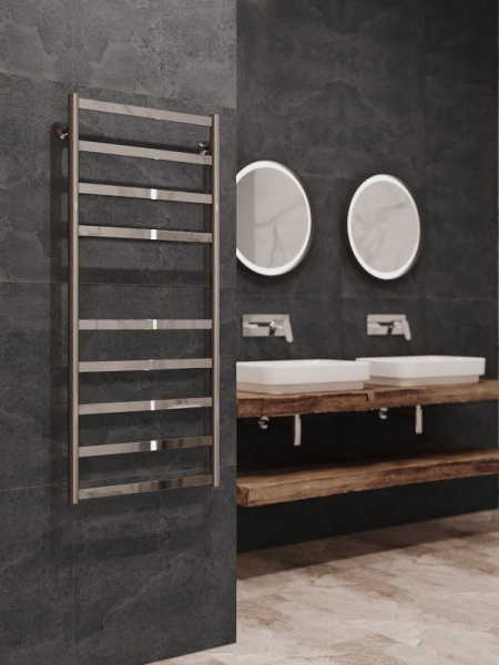 Полотенцесушитель водяной Stinox Maxima 500x1200, нижнее подключение, хром, 1/2" ВР (внутренняя резьба), 9 перекладин