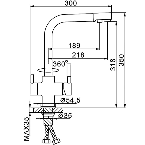 Смеситель для кухни с подключением фильтра FRAP F4352-9, оружейная сталь