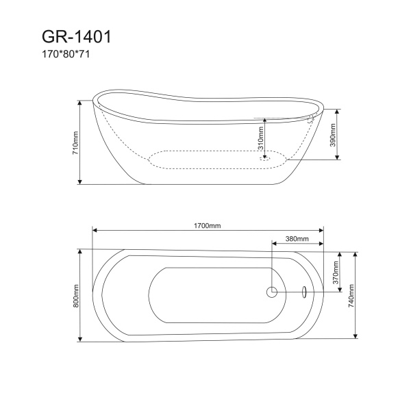 Ванна отдельностоящая Grossman GR-1401 (170x80x71)